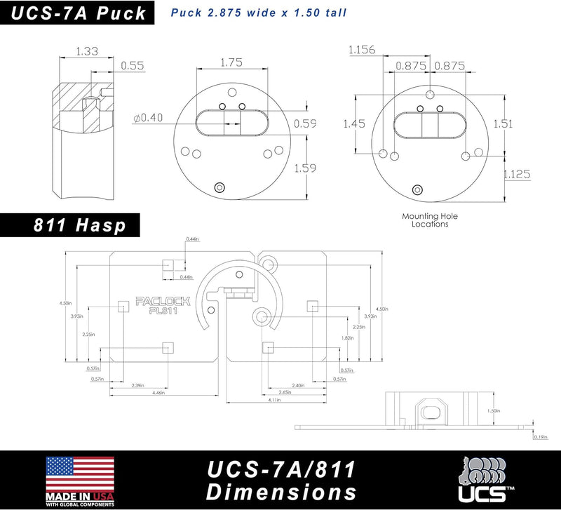 UCS-7A-811 Hasp and Puck Padlock Combo Kit