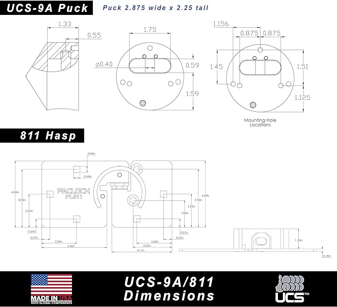 UCS-9A-811 Hasp and Cone Puck Padlock Combo Kit