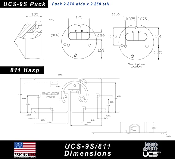 UCS-9S-811 Hasp and Cone Puck Padlock Combo Kit