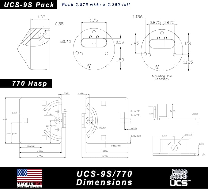 UCS - 9S - 770 Hasp and Cone Puck Padlock Combo Kit - 1st - in - Padlocks